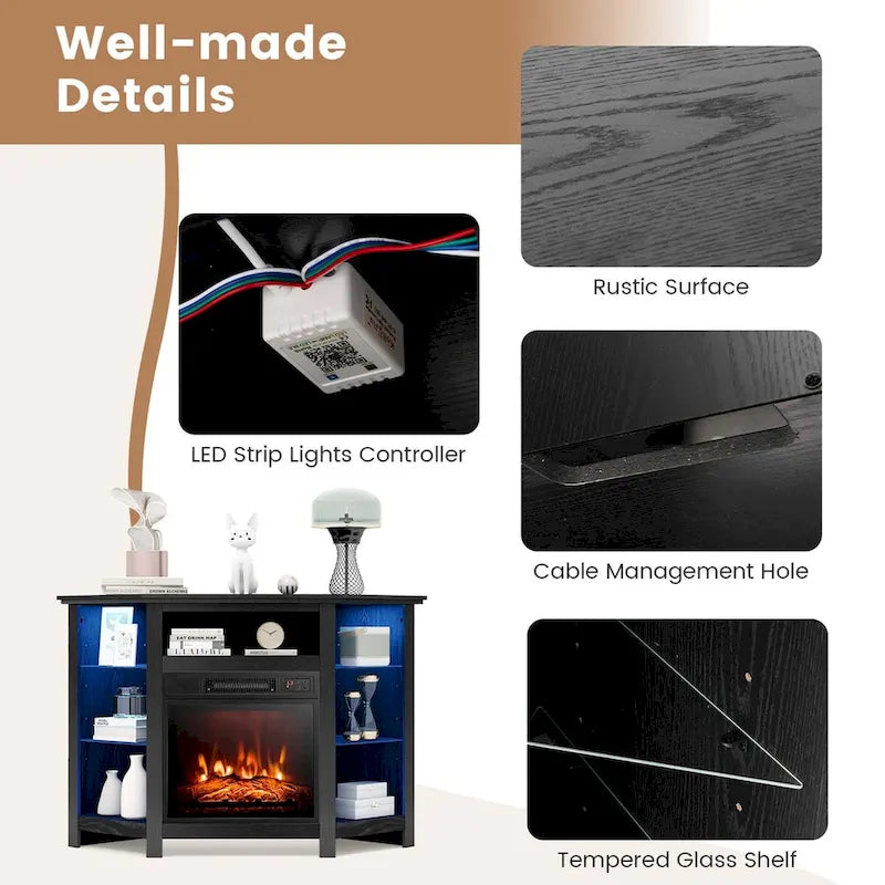 Mueble para TV con chimenea eléctrica y luces LED