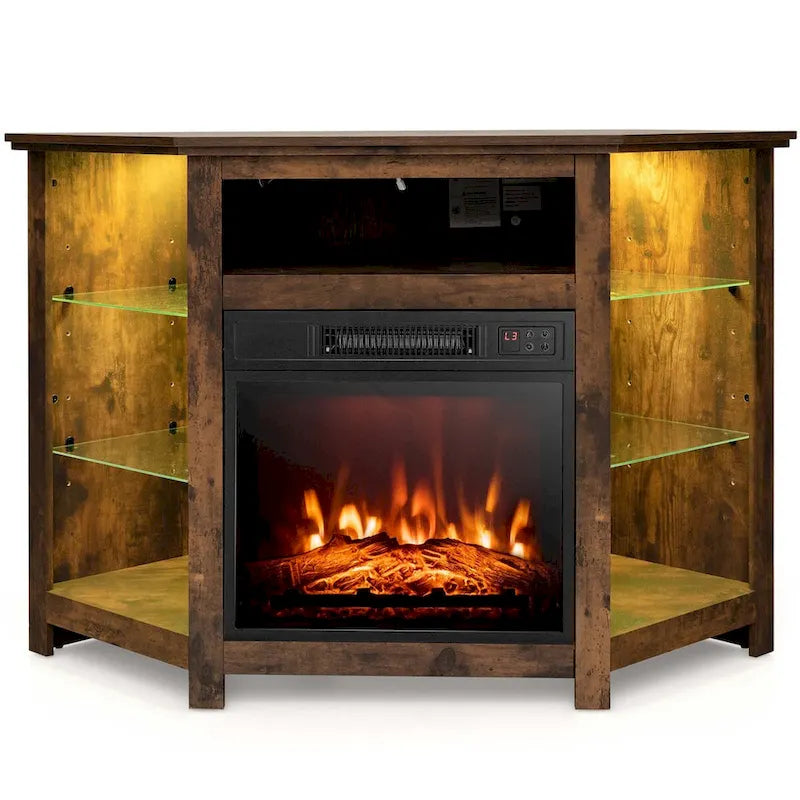 Mueble para TV con chimenea eléctrica y luces LED