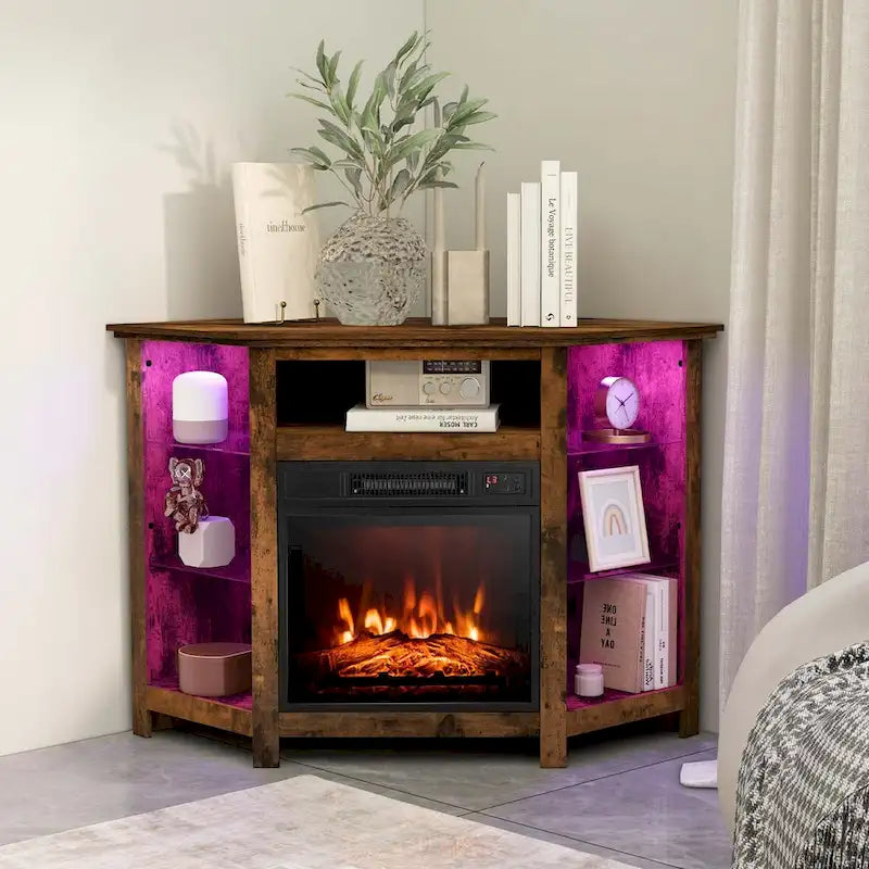 Mueble para TV con chimenea eléctrica y luces LED
