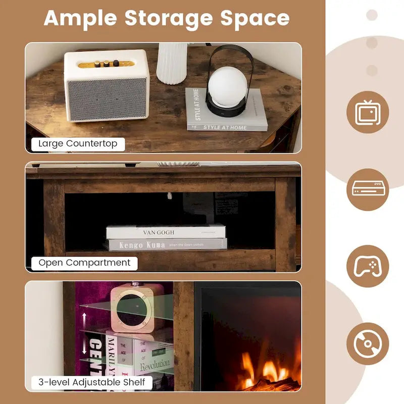 Mueble para TV con chimenea eléctrica y luces LED