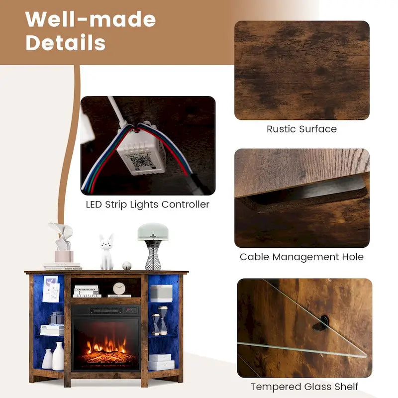 Mueble para TV con chimenea eléctrica y luces LED