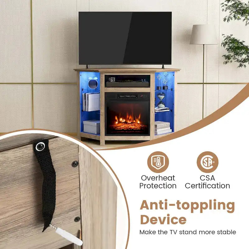 Mueble para TV con chimenea eléctrica y luces LED