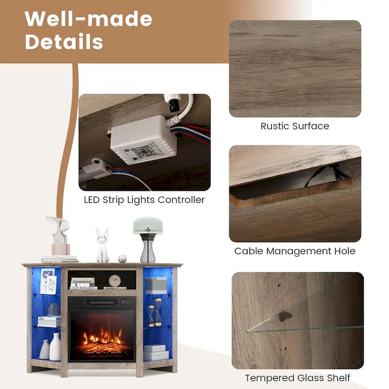 Mueble para TV con chimenea eléctrica y luces LED