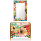Juego de mesa consola y espejo de cristal biselado con impresión inversa floral Secret Garden