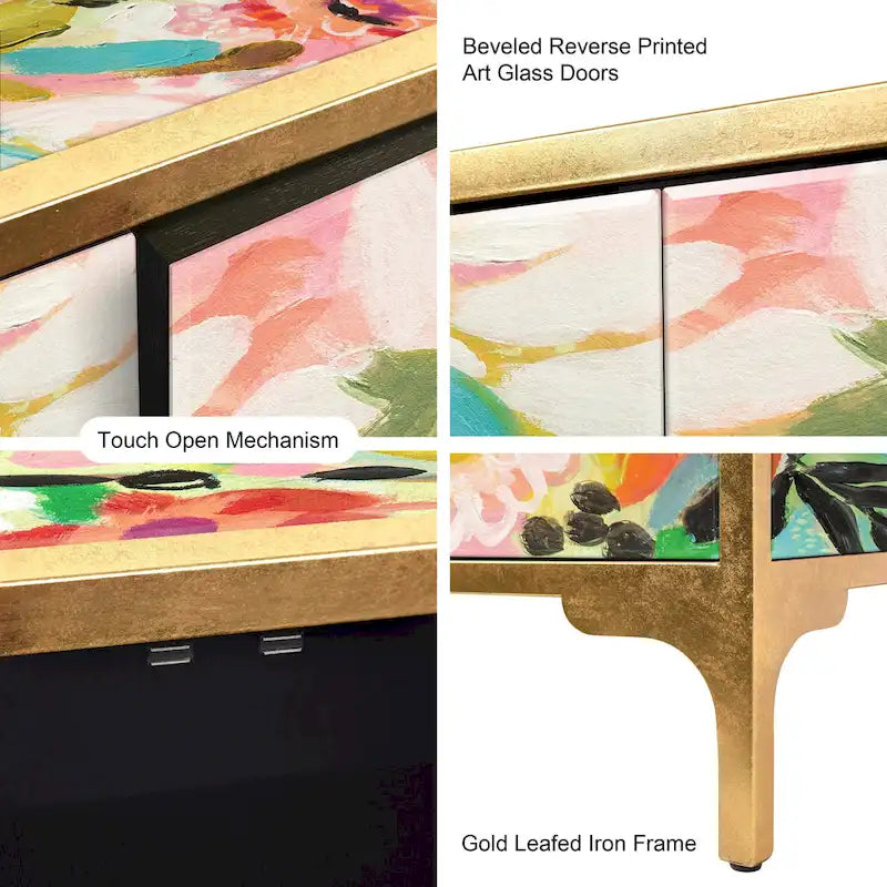 Juego de mesa consola y espejo de cristal biselado con impresión inversa floral Secret Garden