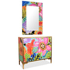 Juego de mesa consola y espejo de cristal biselado con impresión inversa floral Secret Garden