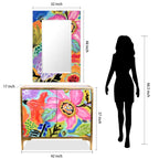 Juego de mesa consola y espejo de cristal biselado con impresión inversa floral Secret Garden