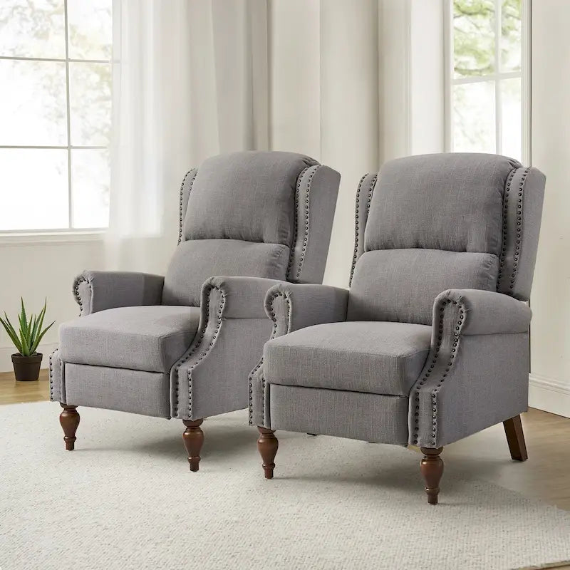 Sillón reclinable manual tradicional con brazos enrollados y patas de madera maciza