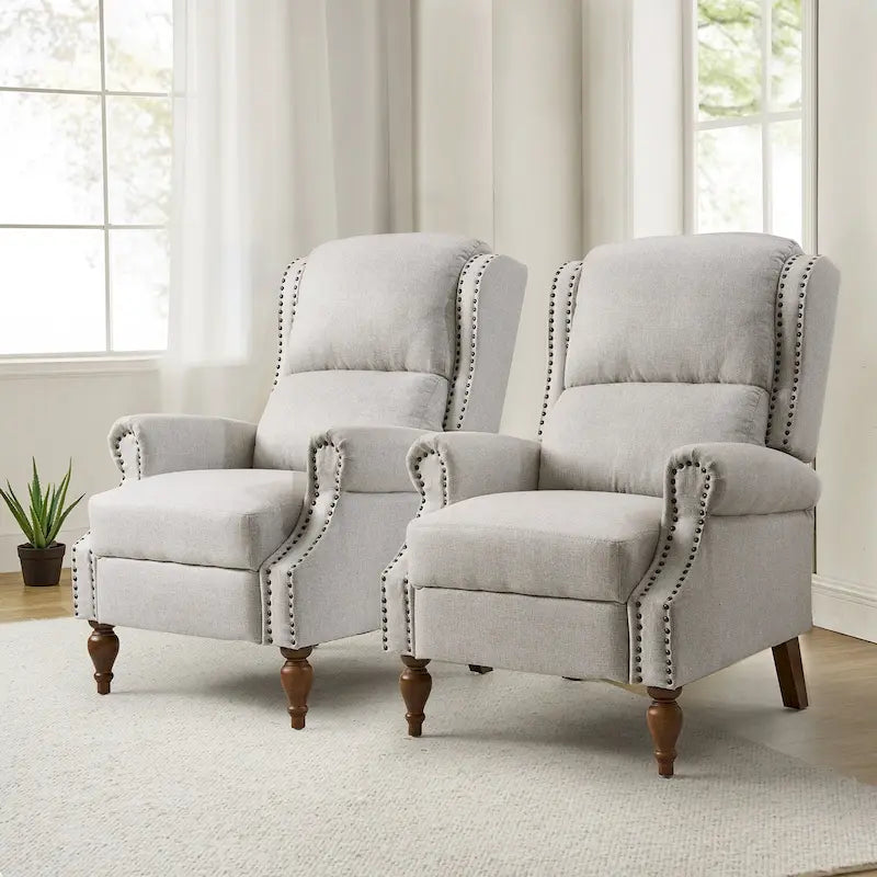 Sillón reclinable manual tradicional con brazos enrollados y patas de madera maciza