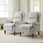 Sillón reclinable manual tradicional con brazos enrollados y patas de madera maciza