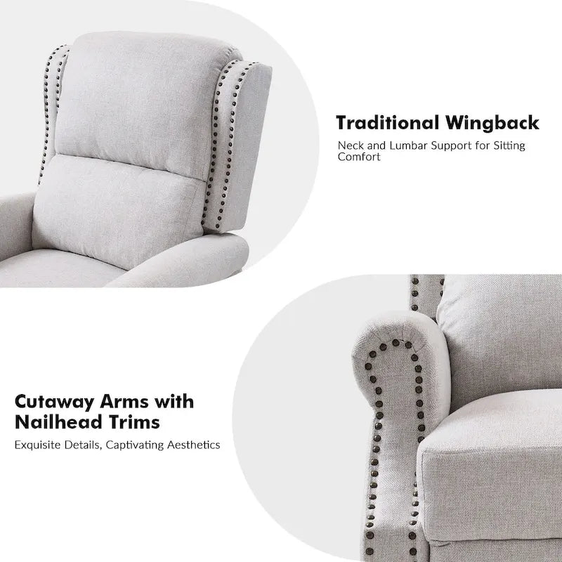 Sillón reclinable manual tradicional con brazos enrollados y patas de madera maciza