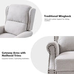 Sillón reclinable manual tradicional con brazos enrollados y patas de madera maciza