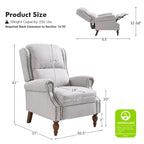 Sillón reclinable manual tradicional con brazos enrollados y patas de madera maciza