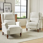 Sillón reclinable manual tradicional con brazos enrollados y patas de madera maciza