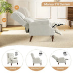 Sillón reclinable manual tradicional con brazos enrollados y patas de madera maciza