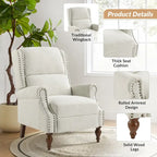 Sillón reclinable manual tradicional con brazos enrollados y patas de madera maciza
