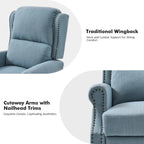 Sillón reclinable manual tradicional con brazos enrollados y patas de madera maciza