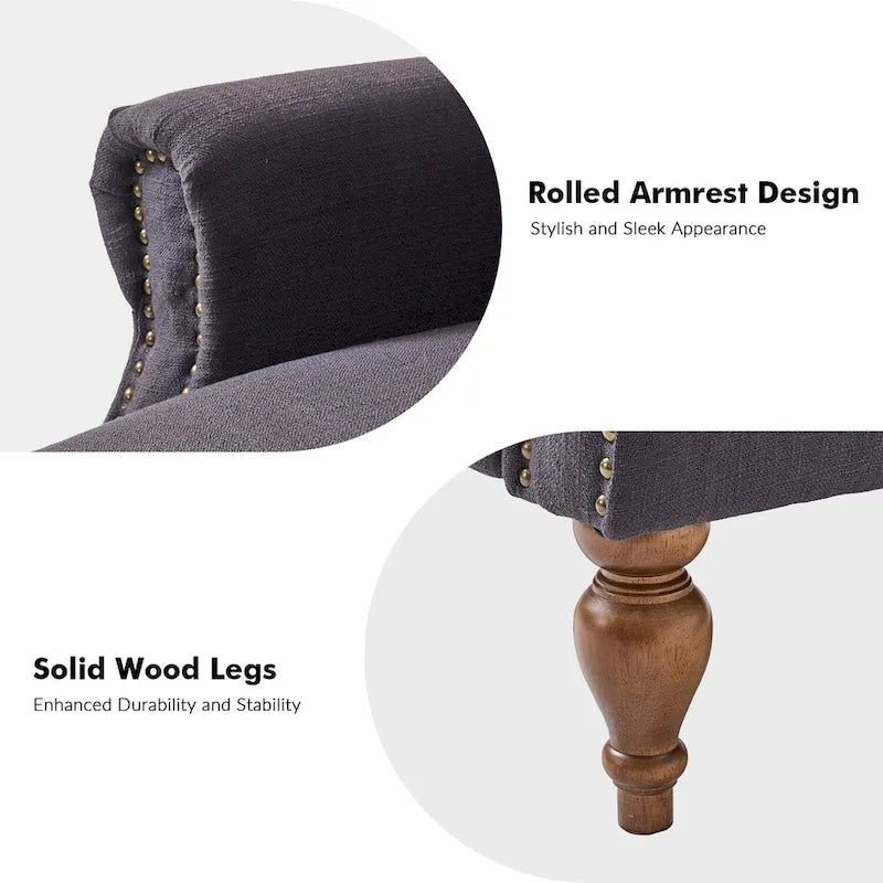 Sillón reclinable manual tradicional con brazos enrollados y patas de madera maciza