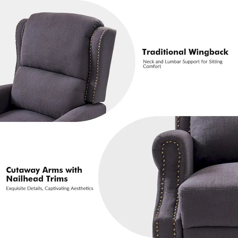 Sillón reclinable manual tradicional con brazos enrollados y patas de madera maciza