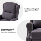 Sillón reclinable manual tradicional con brazos enrollados y patas de madera maciza