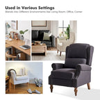 Sillón reclinable manual tradicional con brazos enrollados y patas de madera maciza