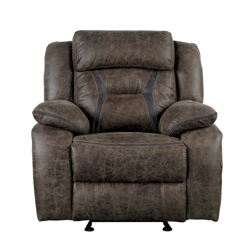 Sillón reclinable manual deslizante de 39 pulgadas, microfibra marrón, madera maciza