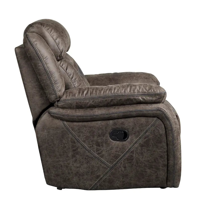 Sillón reclinable manual deslizante de 39 pulgadas, microfibra marrón, madera maciza