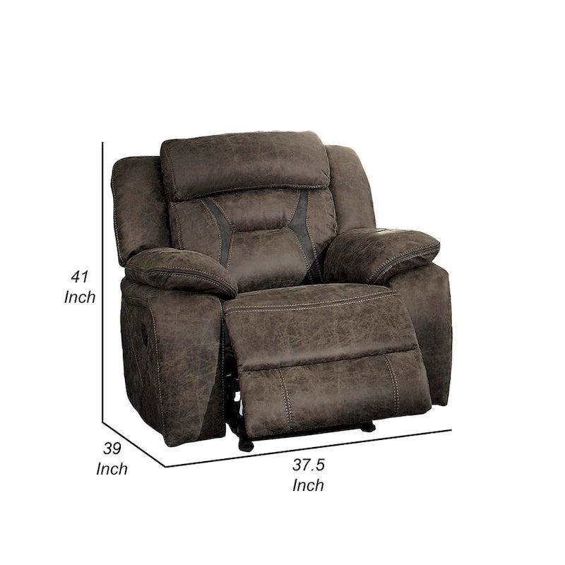 Sillón reclinable manual deslizante de 39 pulgadas, microfibra marrón, madera maciza
