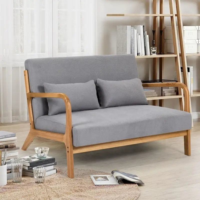 Sofá auxiliar tapizado de estilo escandinavo de madera maciza para 2