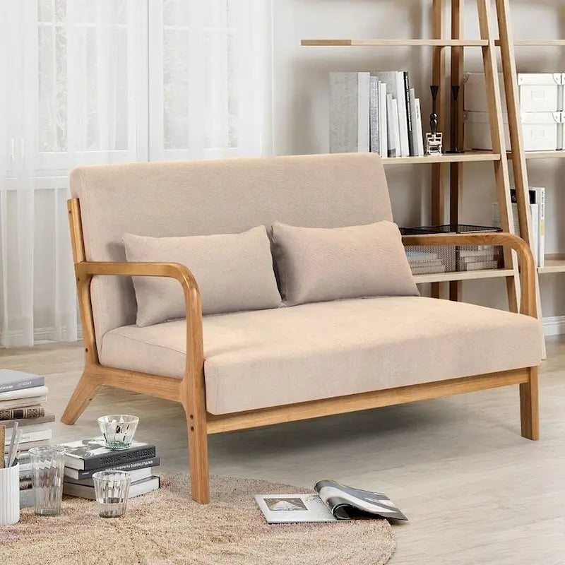 Sofá auxiliar tapizado de estilo escandinavo de madera maciza para 2