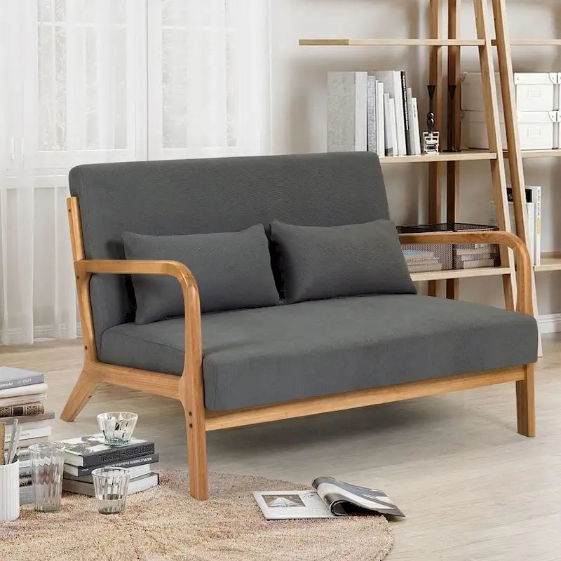 Sofá auxiliar tapizado de estilo escandinavo de madera maciza para 2