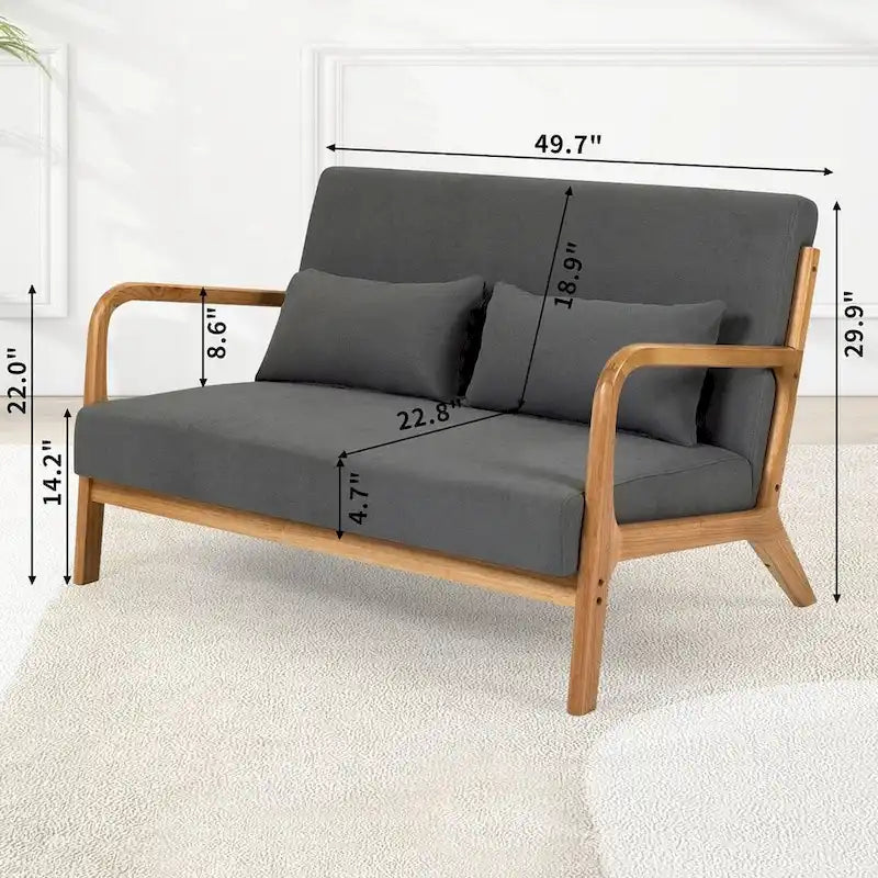 Sofá auxiliar tapizado de estilo escandinavo de madera maciza para 2