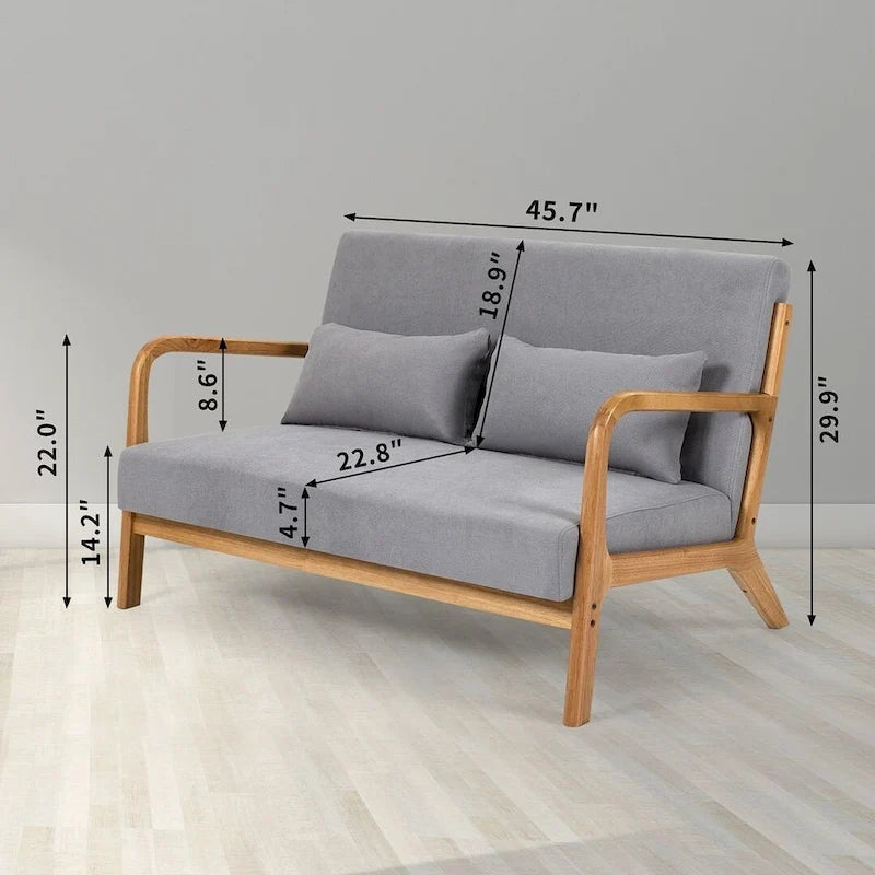 Sofá auxiliar tapizado de estilo escandinavo de madera maciza para 2