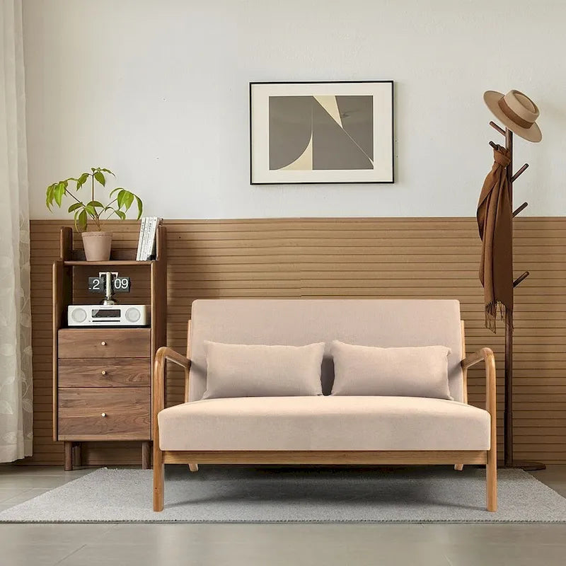 Sofá auxiliar tapizado de estilo escandinavo de madera maciza para 2