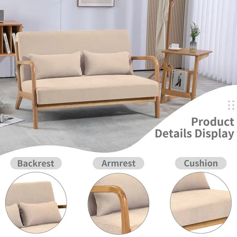 Sofá auxiliar tapizado de estilo escandinavo de madera maciza para 2