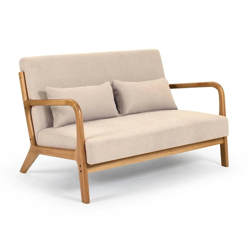 Sofá auxiliar tapizado de estilo escandinavo de madera maciza para 2
