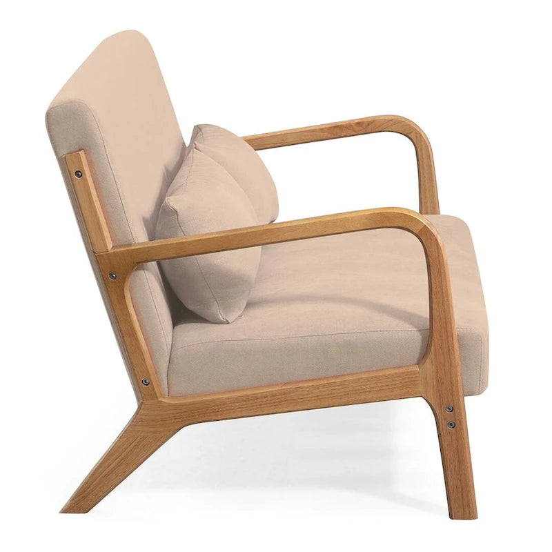 Sofá auxiliar tapizado de estilo escandinavo de madera maciza para 2