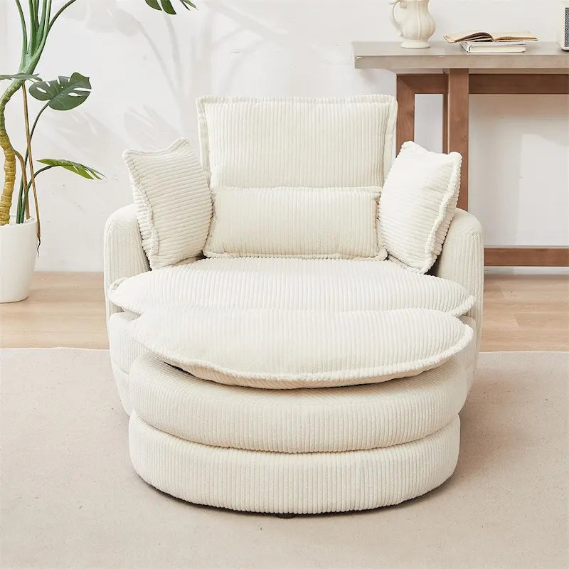 Sillón giratorio de gran tamaño con otomana de almacenamiento Moon con 4 almohadas