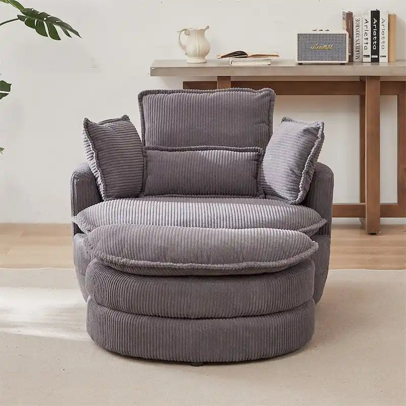 Sillón giratorio de gran tamaño con otomana de almacenamiento Moon con 4 almohadas
