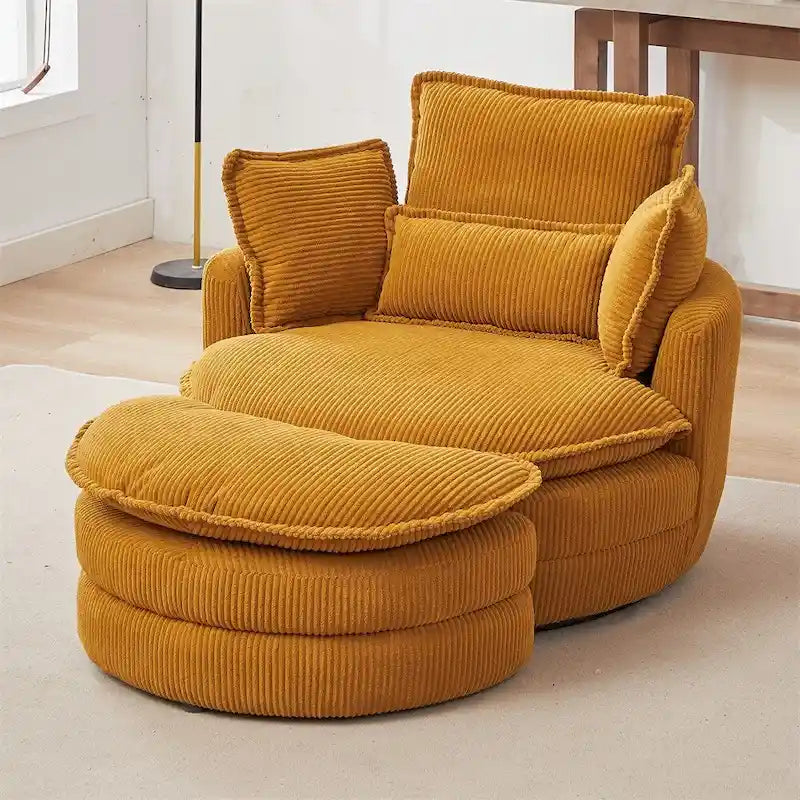 Sillón giratorio de gran tamaño con otomana de almacenamiento Moon con 4 almohadas