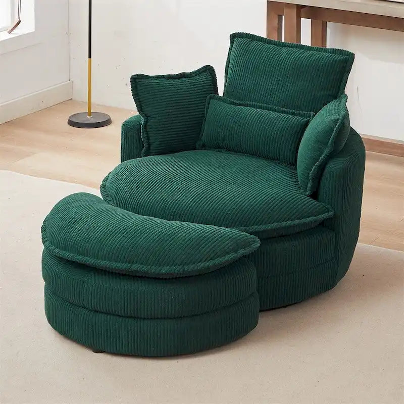 Sillón giratorio de gran tamaño con otomana de almacenamiento Moon con 4 almohadas