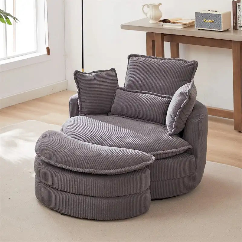 Sillón giratorio de gran tamaño con otomana de almacenamiento Moon con 4 almohadas