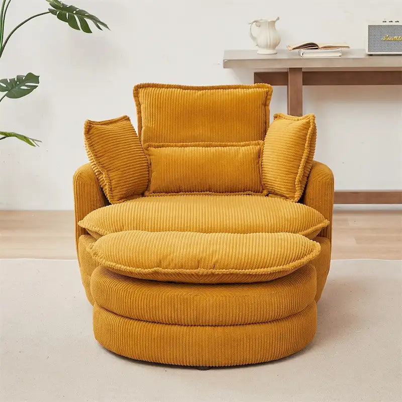 Sillón giratorio de gran tamaño con otomana de almacenamiento Moon con 4 almohadas