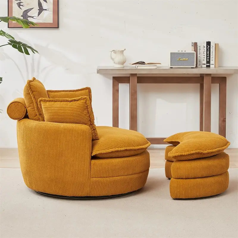 Sillón giratorio de gran tamaño con otomana de almacenamiento Moon con 4 almohadas