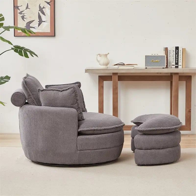 Sillón giratorio de gran tamaño con otomana de almacenamiento Moon con 4 almohadas