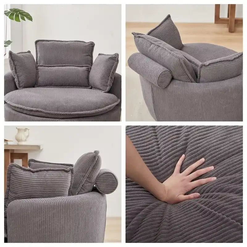 Sillón giratorio de gran tamaño con otomana de almacenamiento Moon con 4 almohadas