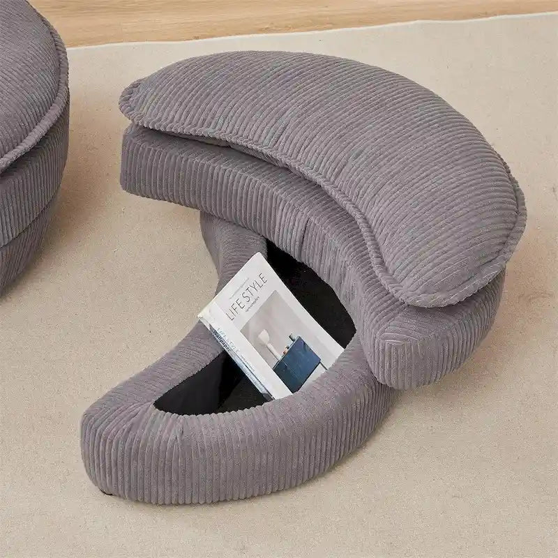 Sillón giratorio de gran tamaño con otomana de almacenamiento Moon con 4 almohadas