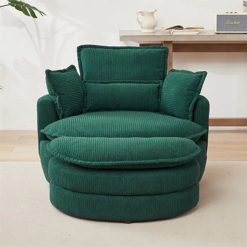 Sillón giratorio de gran tamaño con otomana de almacenamiento Moon con 4 almohadas