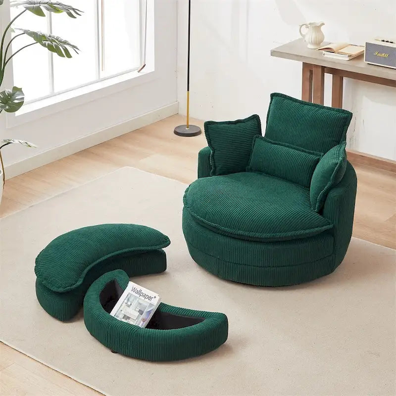Sillón giratorio de gran tamaño con otomana de almacenamiento Moon con 4 almohadas