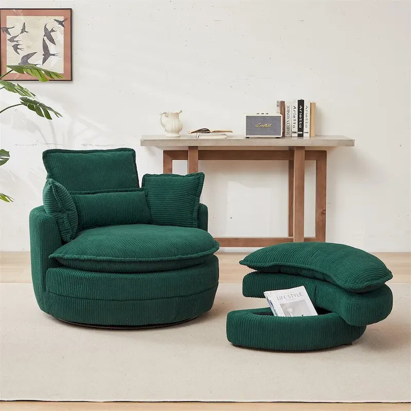 Sillón giratorio de gran tamaño con otomana de almacenamiento Moon con 4 almohadas